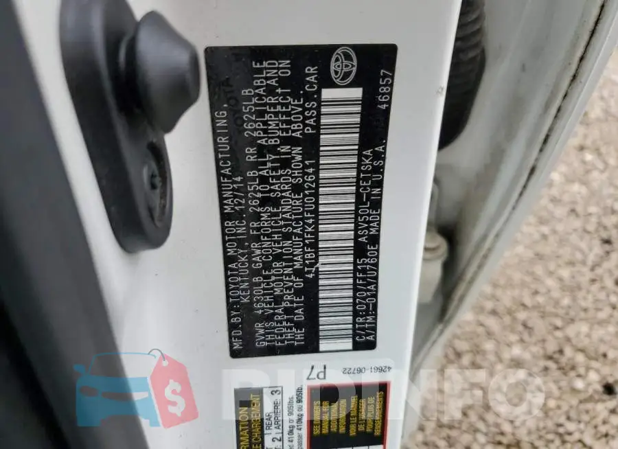 4T1BF1FK4FU012641 Photo# 13