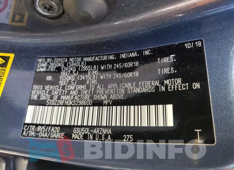 5TDZZRFH0KS298600 Photo# 12