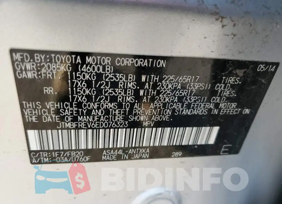 JTMBFREV6ED076323 Photo# 13