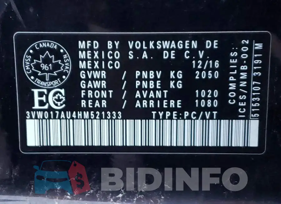 3VW017AU4HM521333 Photo# 12