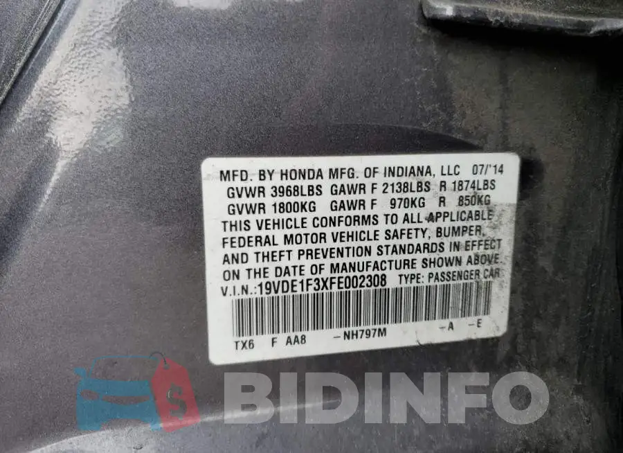 19VDE1F3XFE002308 Photo# 12
