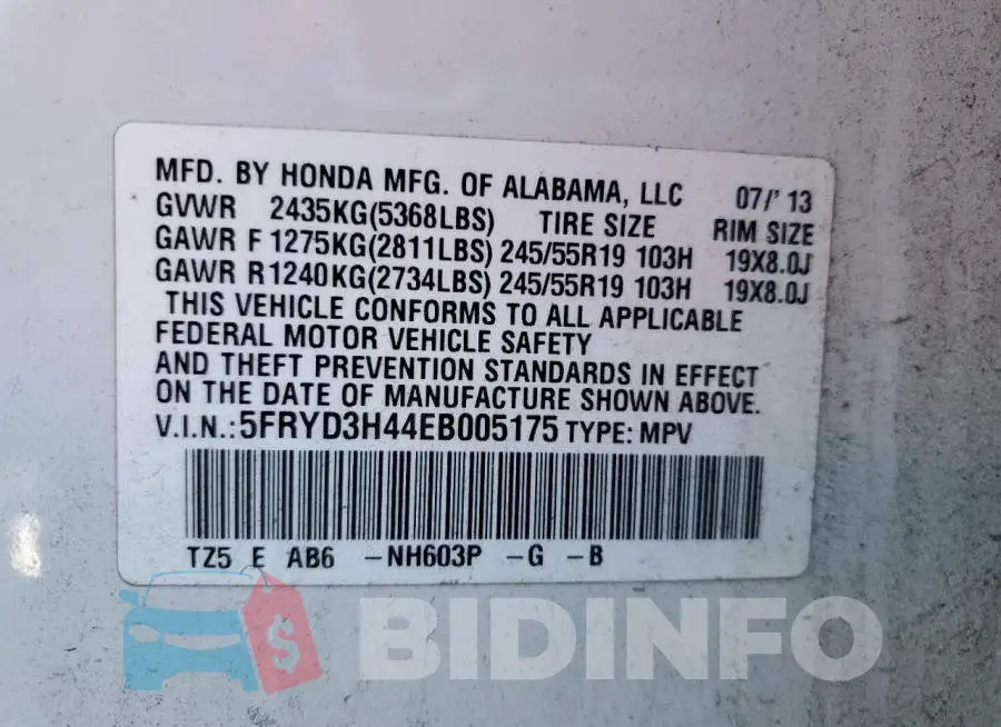 5FRYD3H44EB005175 Photo# 13