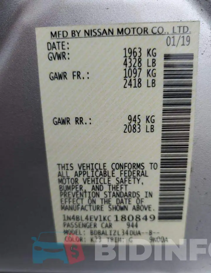 1N4BL4EV1KC180849 Photo# 12