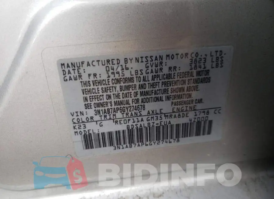 3N1AB7AP6GY274678 Photo# 12