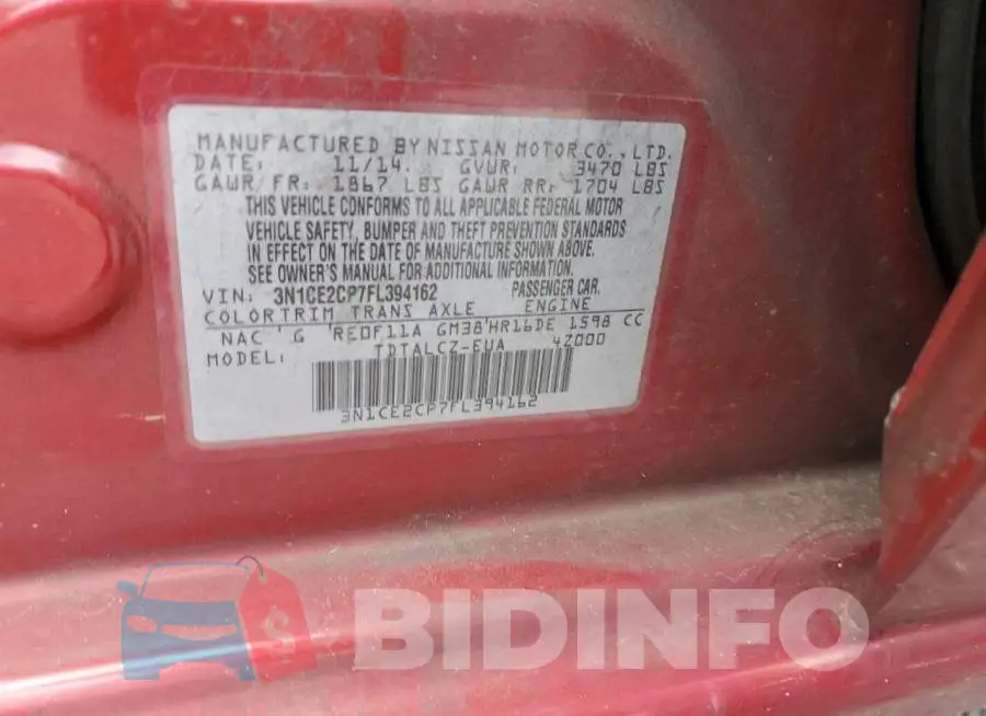 3N1CE2CP7FL394162 Photo# 12
