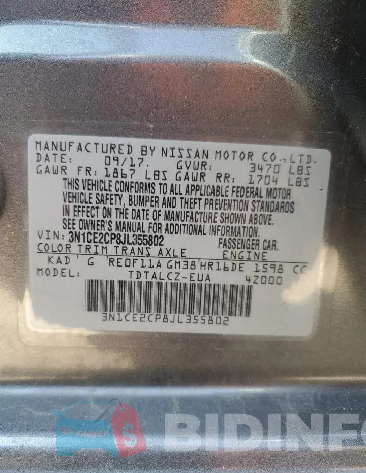 3N1CE2CP8JL355802 Photo# 12