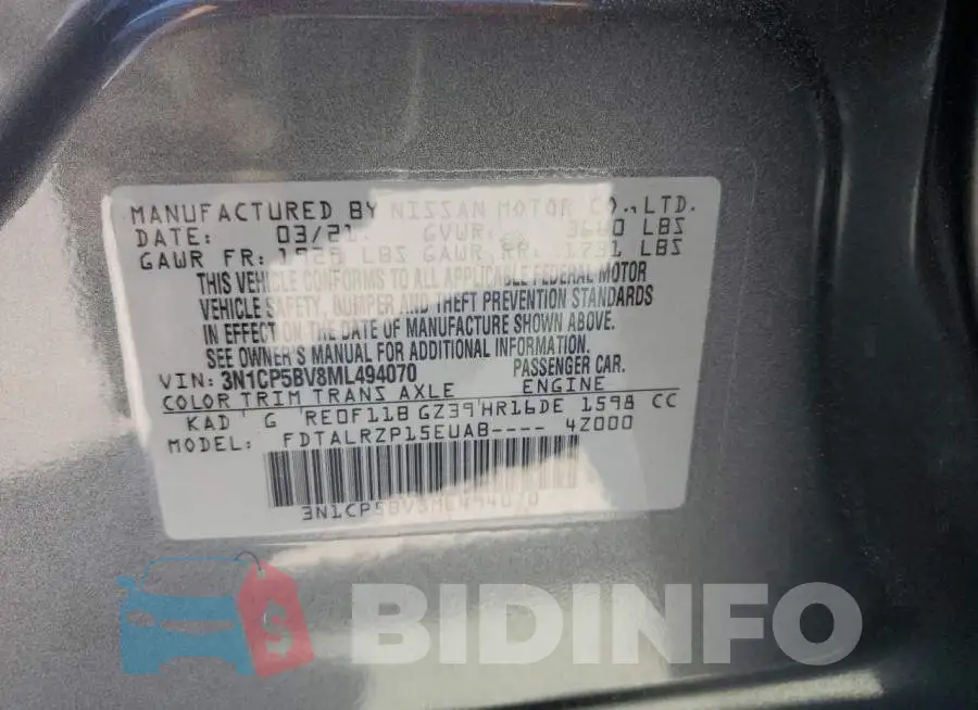 3N1CP5BV8ML494070 Photo# 12