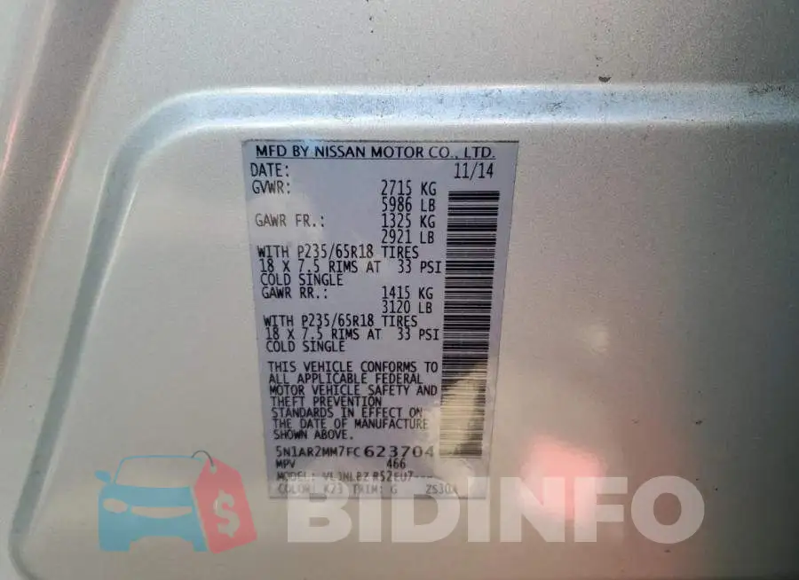 5N1AR2MM7FC623704 Photo# 13
