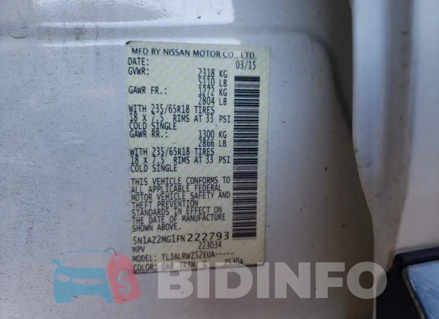 5N1AZ2MG1FN222793 Photo# 10