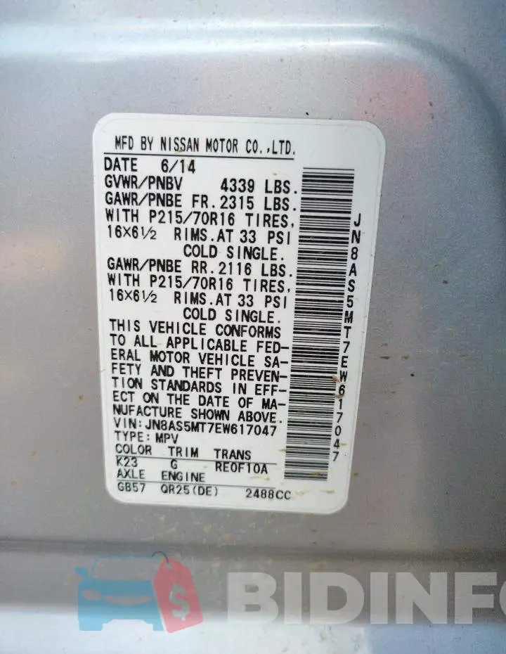 JN8AS5MT7EW617047 Photo# 12