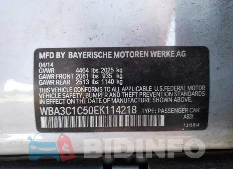 WBA3C1C50EK114218 Photo# 12
