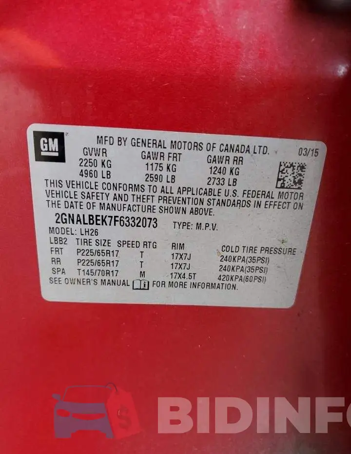 2GNALBEK7F6332073 Photo# 13