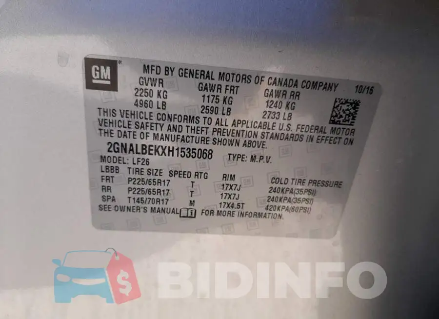 2GNALBEKXH1535068 Photo# 12