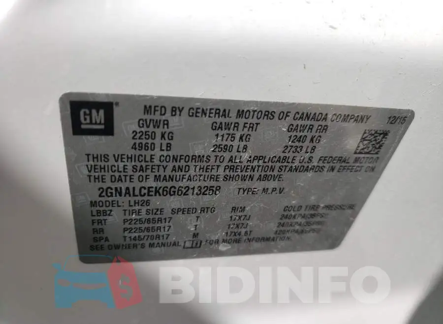 2GNALCEK6G6213258 Photo# 10