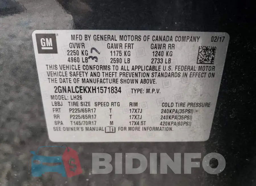 2GNALCEKXH1571834 Photo# 13