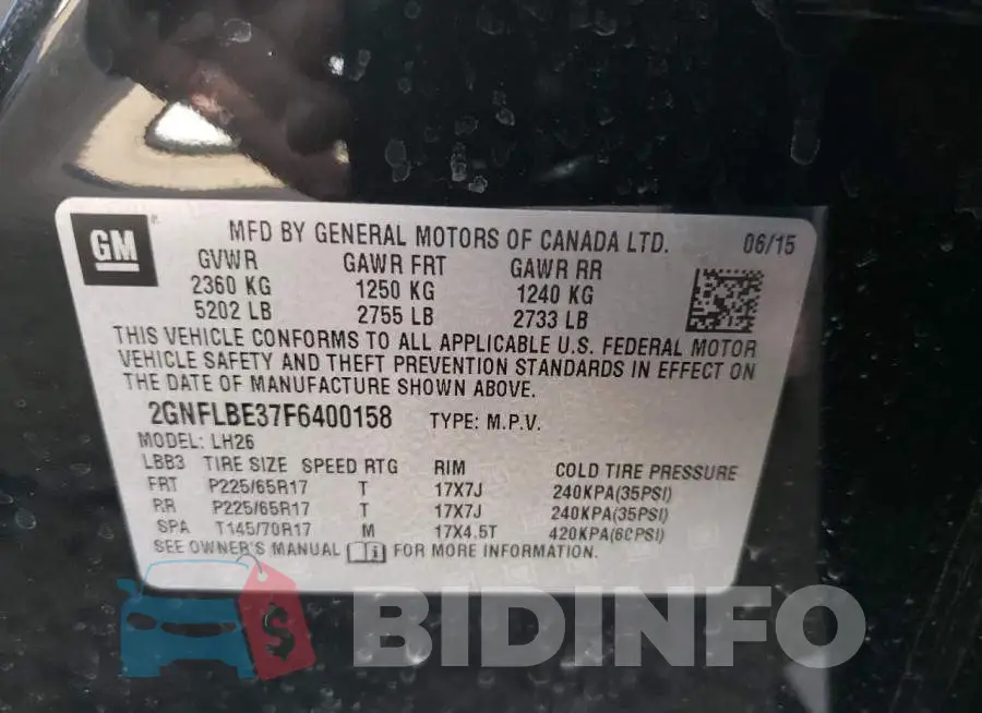 2GNFLBE37F6400158 Photo# 13
