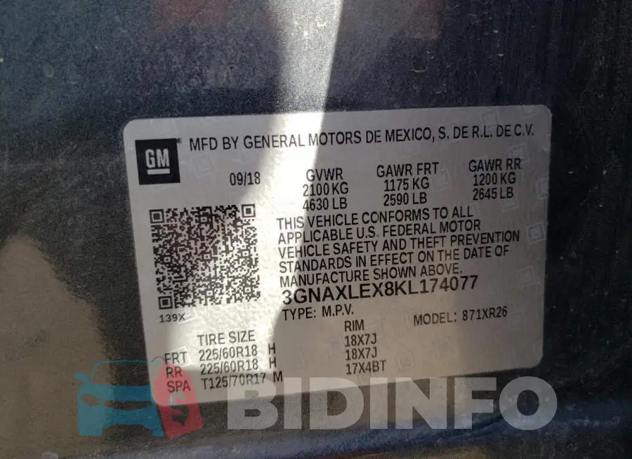 3GNAXLEX8KL174077 Photo# 13