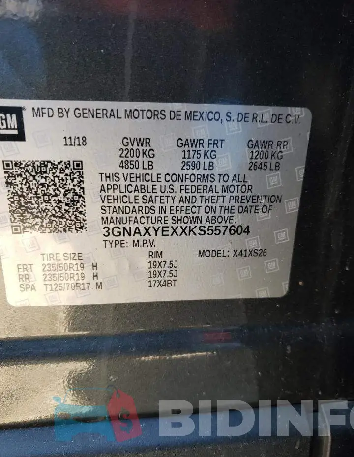 3GNAXYEXXKS557604 Photo# 13