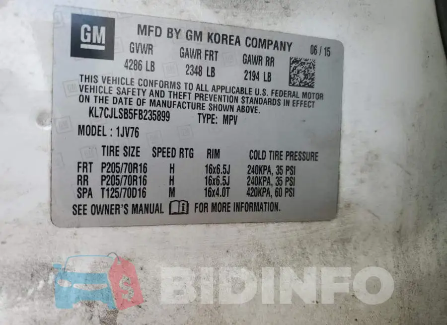 KL7CJLSB5FB235899 Photo# 12