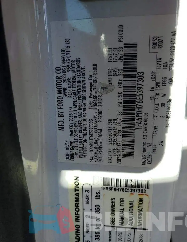 1FA6P0H76E5397303 Photo# 10