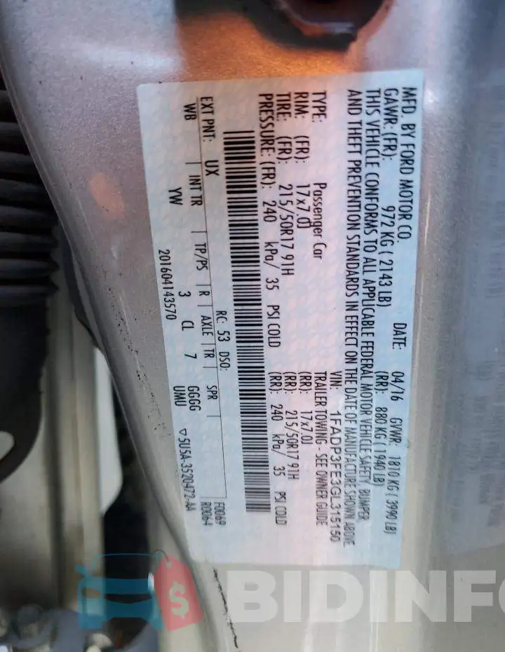 1FADP3FE3GL315150 Photo# 12