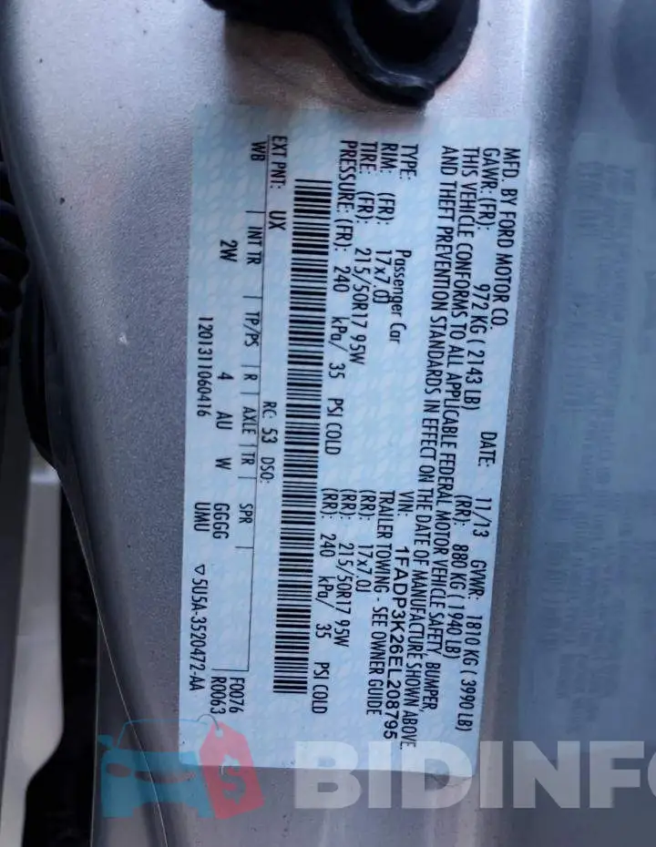 1FADP3K26EL208795 Photo# 10
