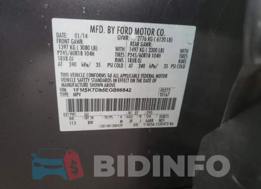 1FM5K7D85EGB66842 Photo# 13
