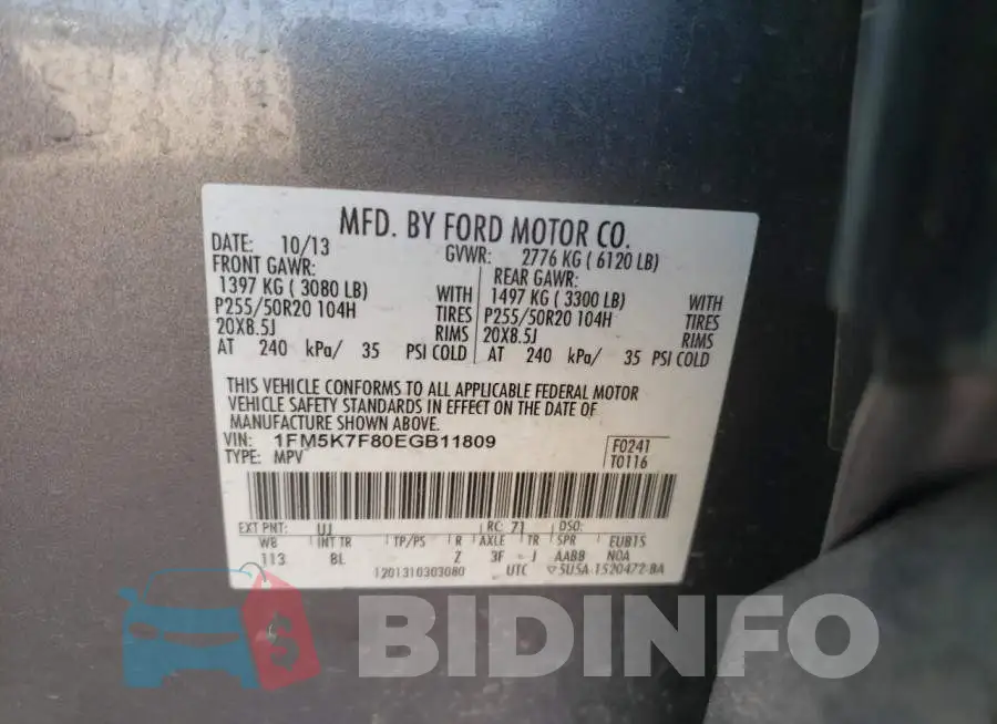 1FM5K7F80EGB11809 Photo# 13