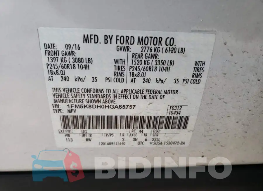 1FM5K8DH0HGA85757 Photo# 12