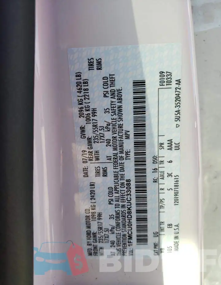 1FMCU0HD8KUC33088 Photo# 13