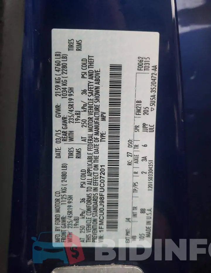 1FMCU0J98FUC07201 Photo# 14