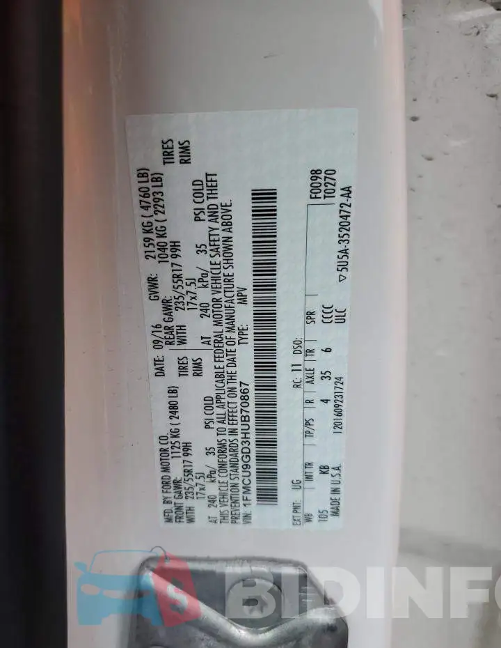 1FMCU9GD3HUB70867 Photo# 12