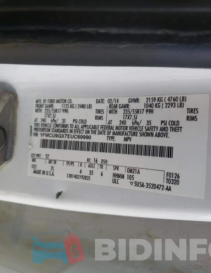 1FMCU9GX7EUC69990 Photo# 14