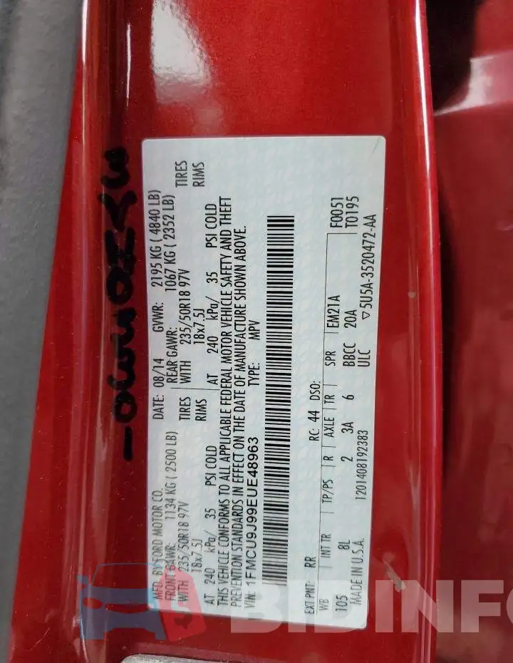 1FMCU9J99EUE48963 Photo# 13