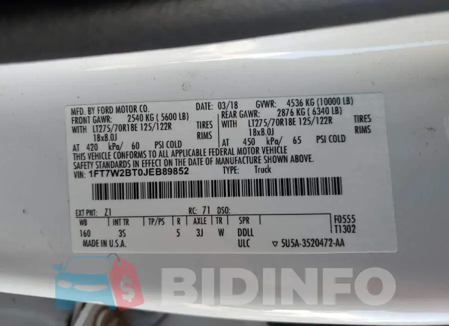 1FT7W2BT0JEB89852 Photo# 10