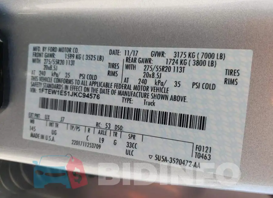 1FTEW1E51JKC94576 Photo# 13