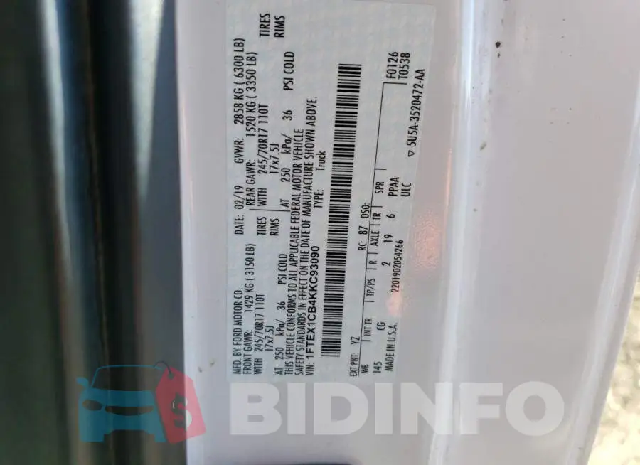 1FTEX1CB4KKC93090 Photo# 12