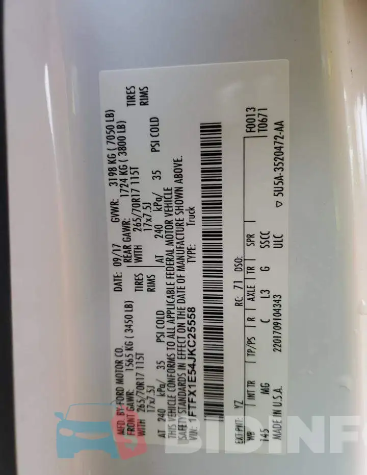 1FTFX1E54JKC25558 Photo# 12
