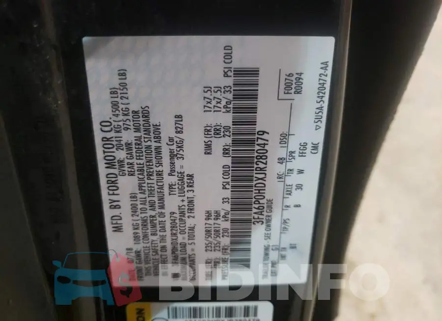 3FA6P0HDXJR280479 Photo# 12