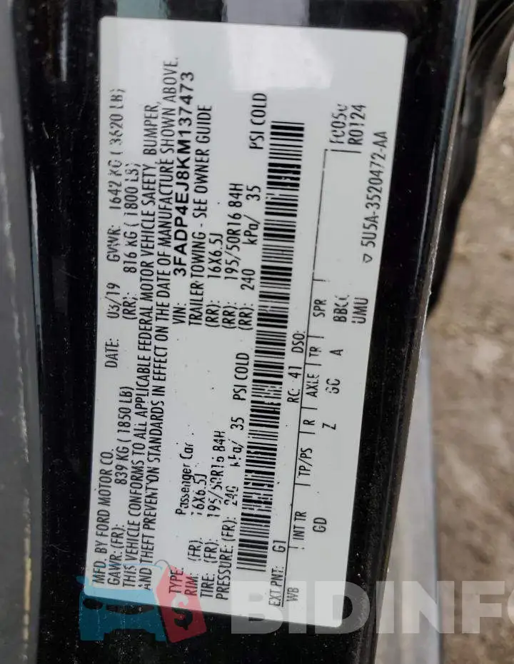 3FADP4EJ8KM137473 Photo# 12