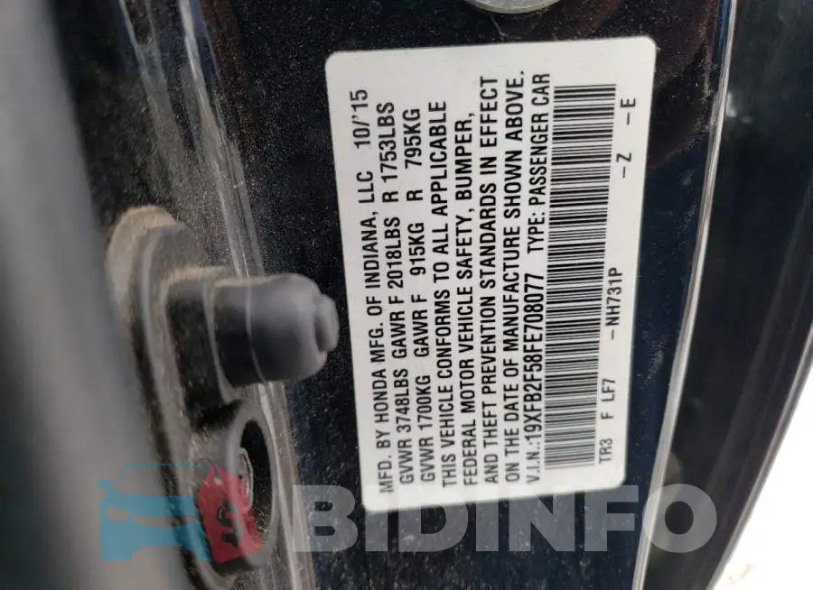 19XFB2F58FE708077 Photo# 12