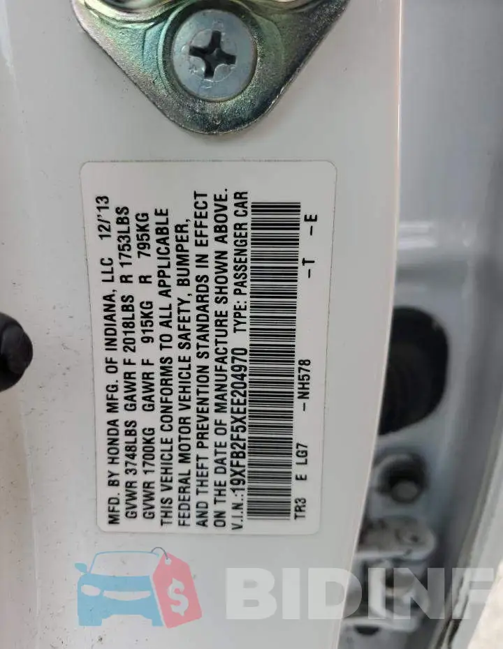 19XFB2F5XEE204970 Photo# 12