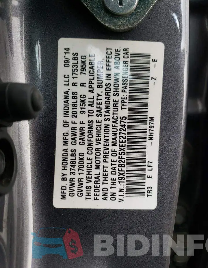 19XFB2F5XEE272475 Photo# 12