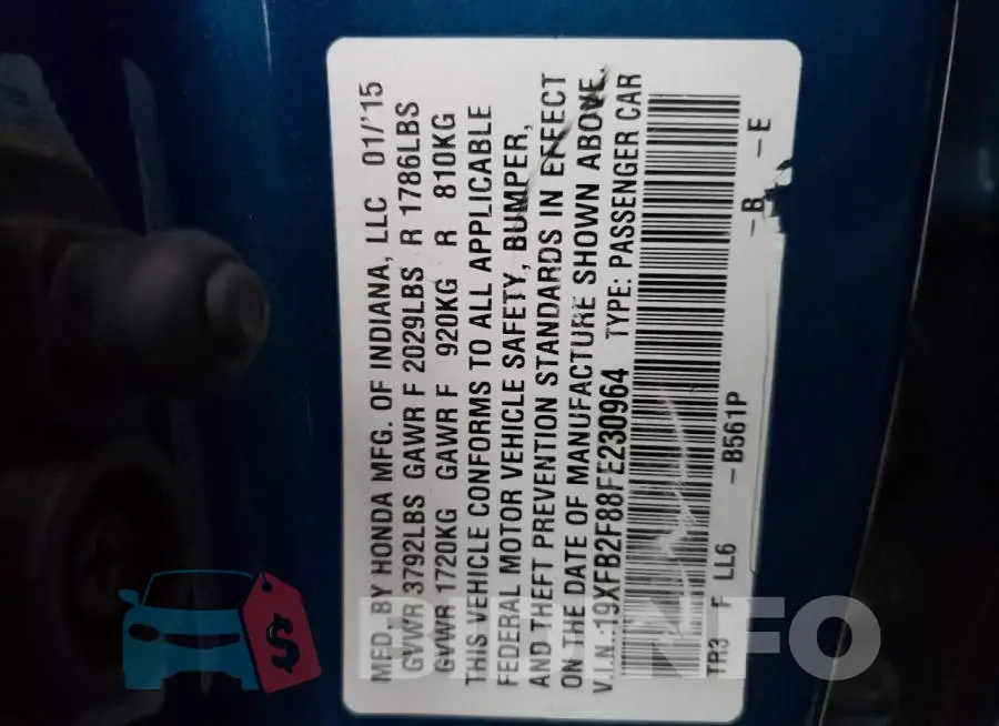 19XFB2F88FE230964 Photo# 13
