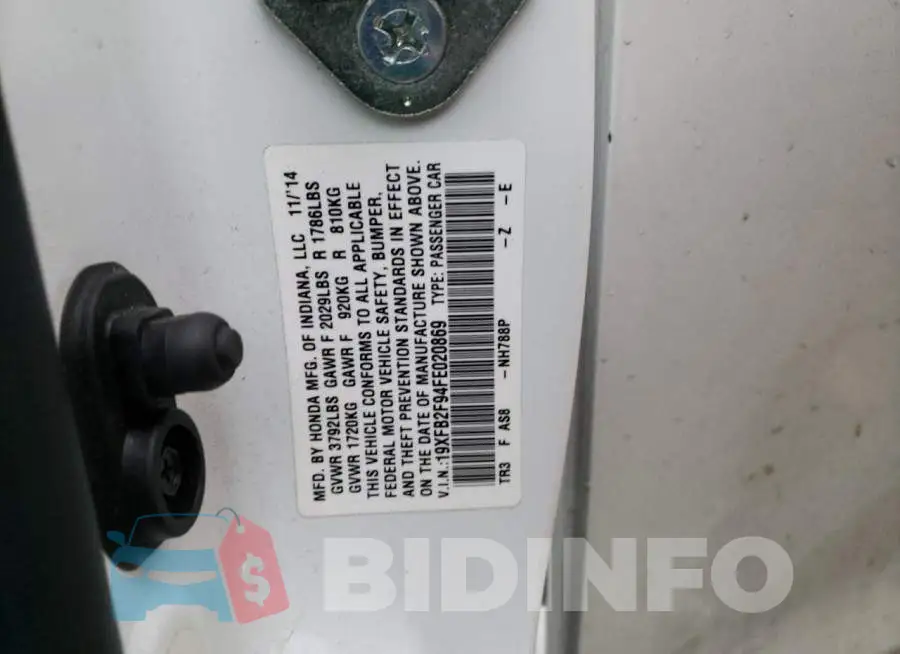 19XFB2F94FE020869 Photo# 13