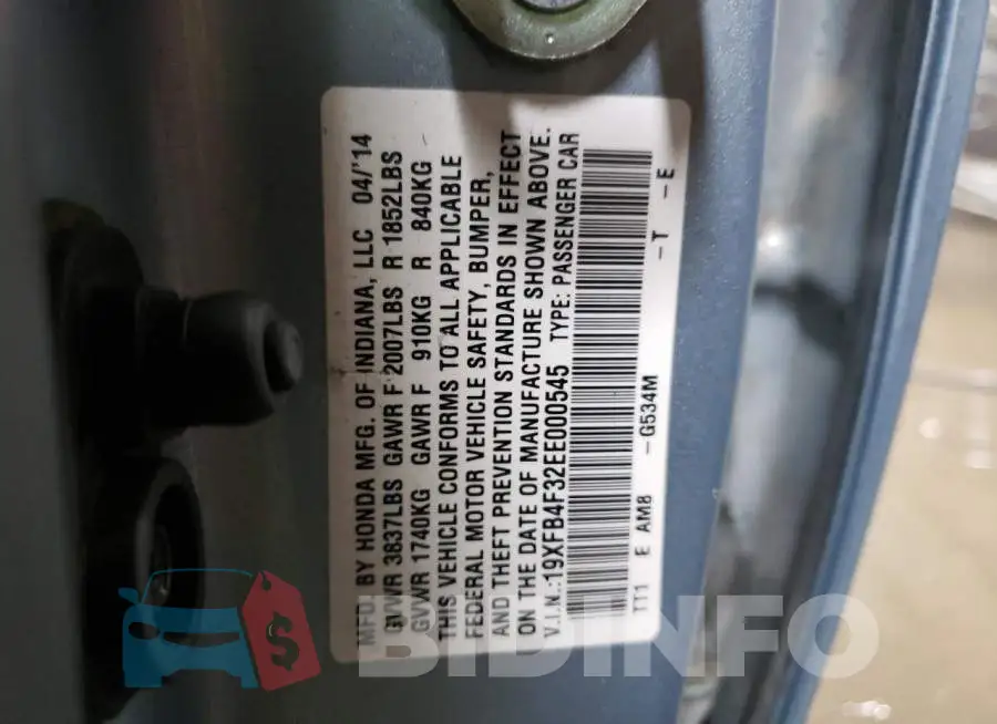 19XFB4F32EE000545 Photo# 13