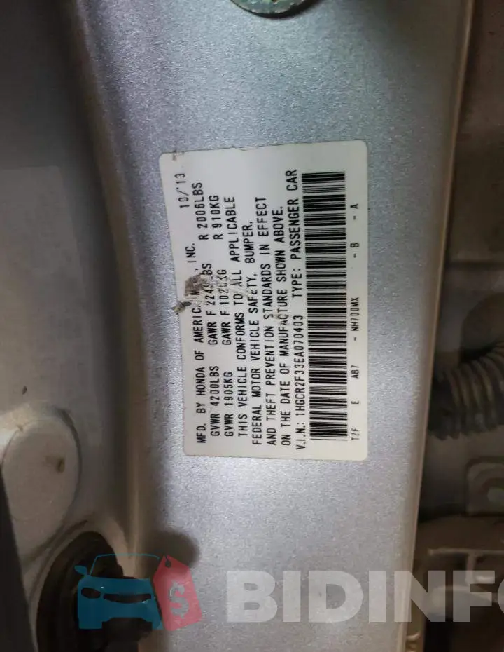 1HGCR2F33EA070403 Photo# 12