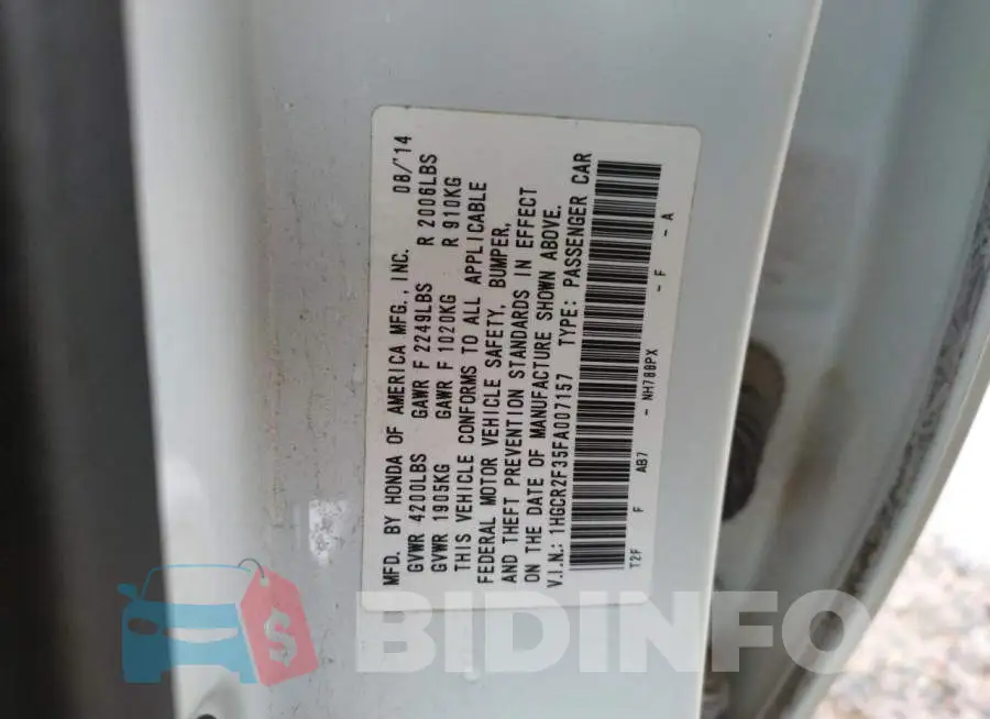 1HGCR2F35FA007157 Photo# 12