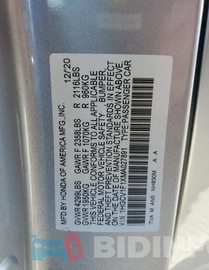 1HGCV1F1XMA027891 Photo# 12