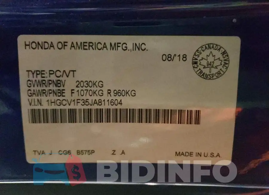 1HGCV1F35JA811604 Photo# 13